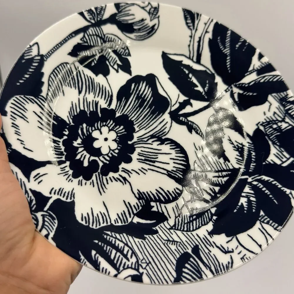 Isaac Mizrahi Target Midnight Blue Floral Porcelain Plates Set of 3, 8 3/8”